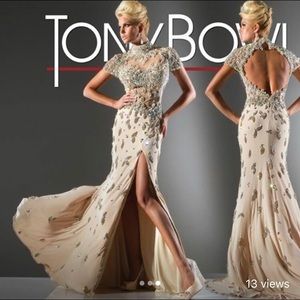 Tony Bowls Nude dress with AB and yellow Swarovski